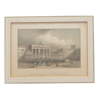 Steel Engraving, Brandenburg Gate, A. Carse, Circa 1850, Framed with Passe-Partout Under Glass For Sale