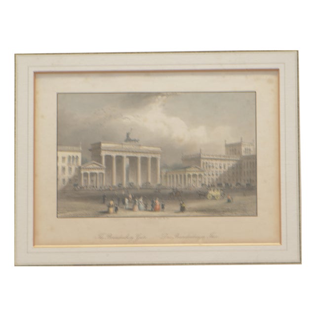 Steel Engraving, Brandenburg Gate, A. Carse, Circa 1850, Framed with Passe-Partout Under Glass For Sale