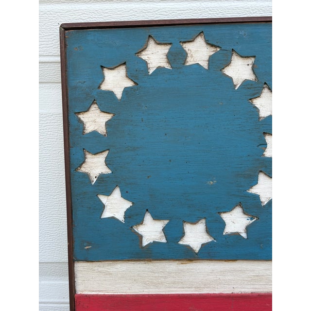 American Vintage Americana Wooden Ameican Flag Betsy Ross Wall Art For Sale - Image 3 of 7