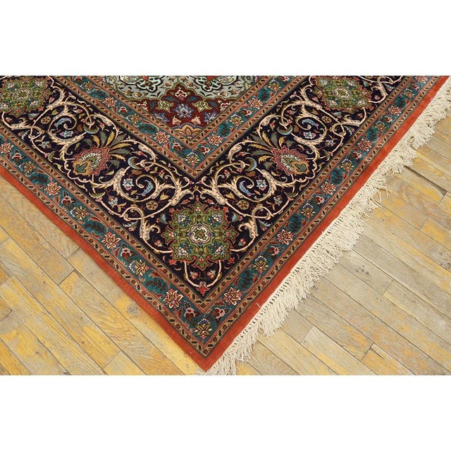 Mid 20th Century Red Rust Ground Medallion Antique Tabriz Handknotted Wool Rug For Sale - Image 4 of 7