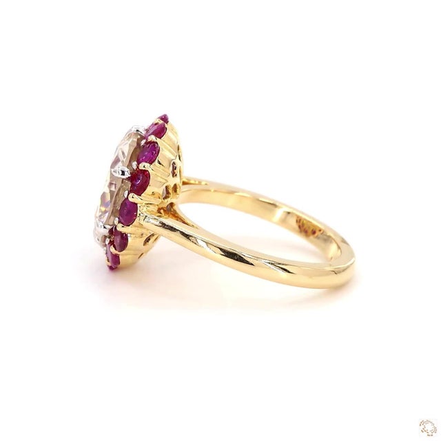 5.28 Carat Old European Cut Diamond Ruby Gold Ring, Size 6.5 For Sale - Image 4 of 9