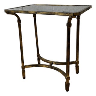 Gilt Metal and Smoke Glass Table For Sale