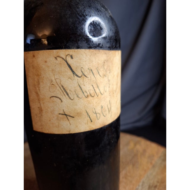 19th Century Hand-Blown Empty Wine Bottle - Original Pontil Mark & 1864 Label For Sale In Boston - Image 6 of 9