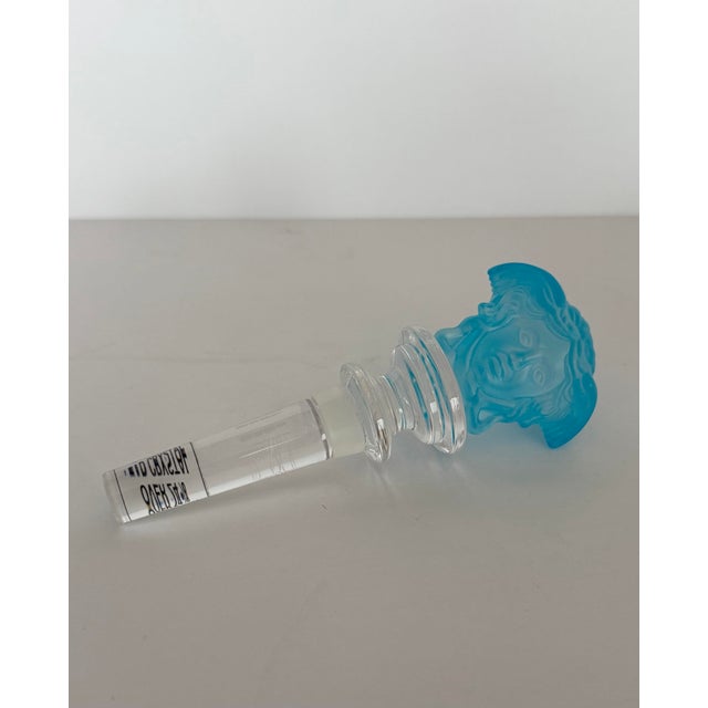 Glass 1990s Versace for Rosenthal Medusa Lumière Aquamarine Crystal Bottle Stopper For Sale - Image 7 of 9