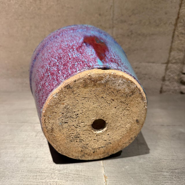 Purple Vibrant Ceramic Flower Pot Featuring a Striking Drip-Glaze Finish Mid-Century For Sale - Image 8 of 10