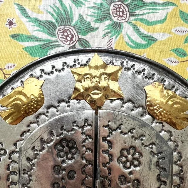 Silver Late 20th Century Handcrafted Mexican Tin Mirror With Opening Doors Folk Art From Santa Fe For Sale - Image 8 of 9