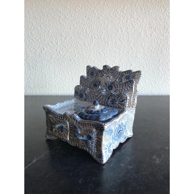 French Blue & White Faience Ink Well For Sale - Image 3 of 6