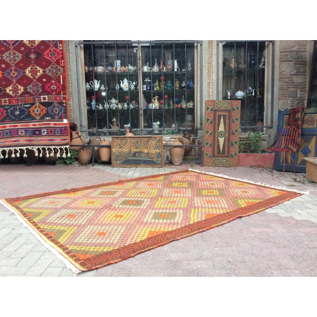 Embroidered Turkish Kilim Rug - 114" X 77" For Sale - Image 4 of 11