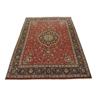 Tabriz Rug 9’11” X 12’3” Red Wool Vintage Traditional Hand-Knotted Carpet For Sale