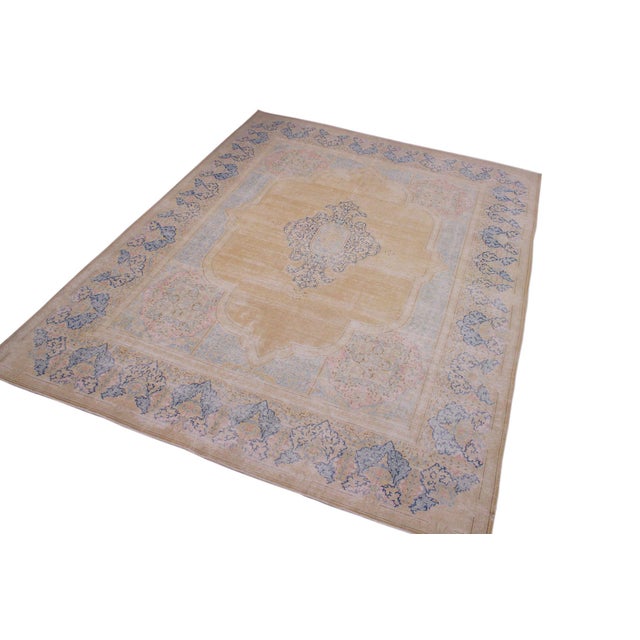 Shabby Chic Persian Vintage Brown/Blue Wool Rug - 9'8'' X 12'11'' For Sale - Image 3 of 10