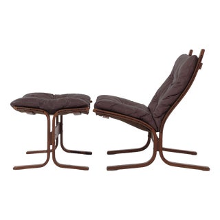 Set of Vintage Dark Brown Leather Siesta Chair & Ottoman by Ingmar Relling for Westnofa, 1960s For Sale