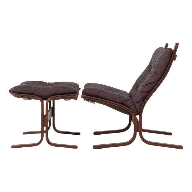 Set of Vintage Dark Brown Leather Siesta Chair & Ottoman by Ingmar Relling for Westnofa, 1960s For Sale