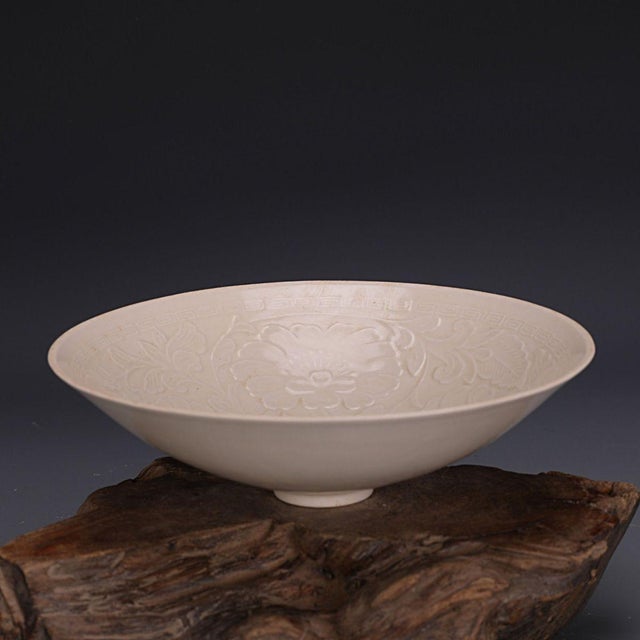 1960s Incised Pale Glazed Bowl With Peony Motif For Sale - Image 4 of 6