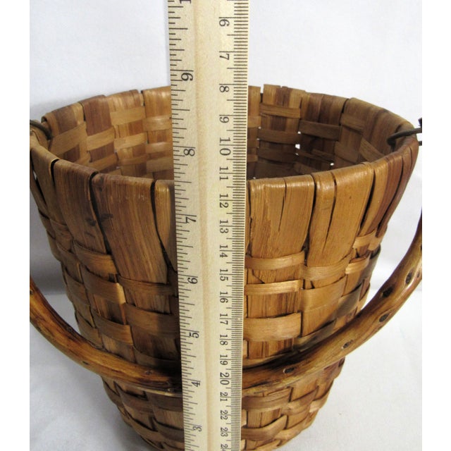 Vintage Wood Slat Basket + Bent Wood Stick Handle For Sale - Image 13 of 16