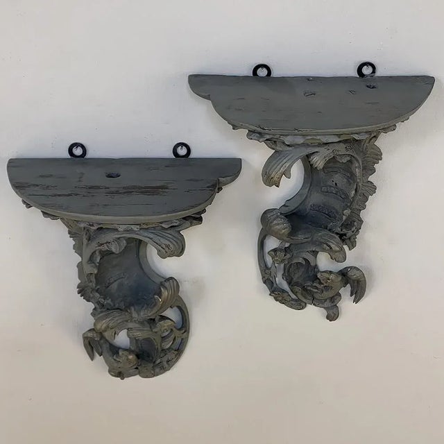 Pair 18th Century Rococo Period Painted Wall Sconces For Sale - Image 4 of 13