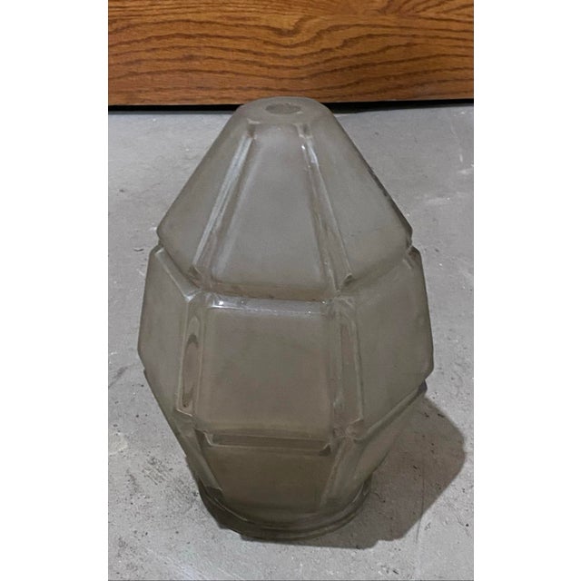 Mid 20th Century Antique Art Deco Octagonal Faceted Design Frosted Glass Shade For Sale - Image 5 of 6