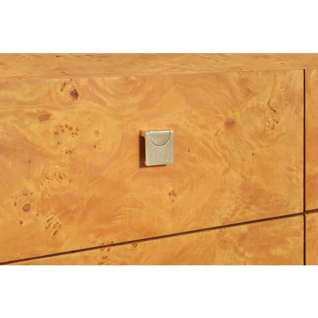 Mustard Mid-Century Modern Burl Wood and Brass Dresser by Founders for Thomasville For Sale - Image 8 of 14