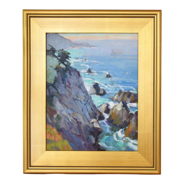 Silvio Silvestri, Listed Artist Rocky Ocean Waves Seascape Landscape Oil Painting Including the Antiqued Gold Frame For Sale