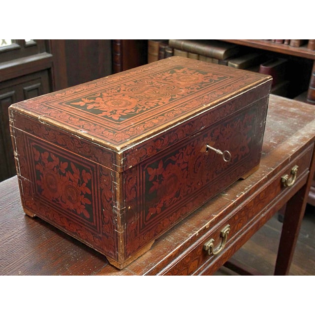 Early 19th-Century, Southern German/Alpine, Painted Locking Document Chest With Bell-Lock & Interior Lid Compartments For Sale - Image 14 of 14