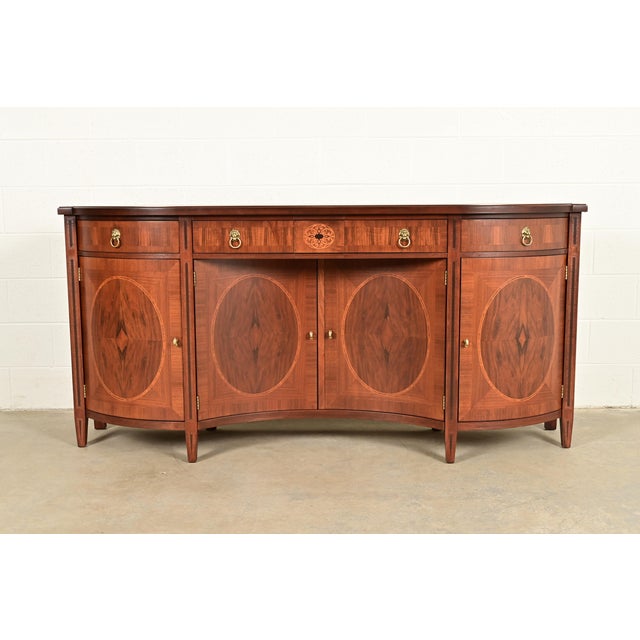John Widdicomb Neoclassical Mahogany and Burl Wood Sideboard Credenza or Bar Cabinet, Newly Refinished For Sale - Image 16 of 16