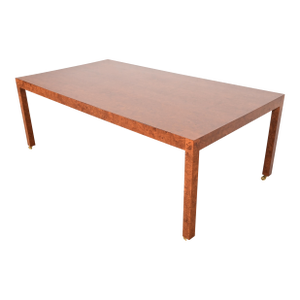 Milo Baughman Style Mid-Century Modern Burl Wood Parsons Dining Table or Executive Desk, Newly Refinished