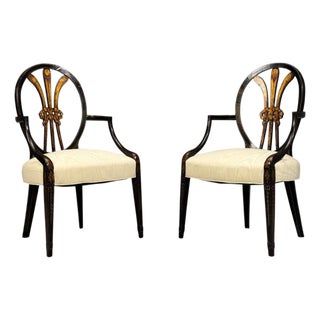 Neoclassical, Prince of Wales Armchairs, Ebonized Wood, Gilt, Silk, Usa, 19th C. For Sale