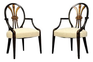 Neoclassical, Prince of Wales Armchairs, Ebonized Wood, Gilt, Silk, Usa, 19th C.