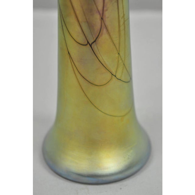 Glass Vintage Steven Maslach 1987 Signed Iridescent & Cobalt Blue Art Glass Vase For Sale - Image 7 of 12