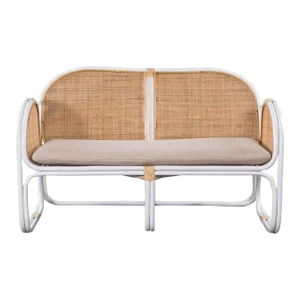 Matthew Izzo Home - Latitude White Bamboo Framed Sofa With Loose Beige Seat Cushion and Caned Back