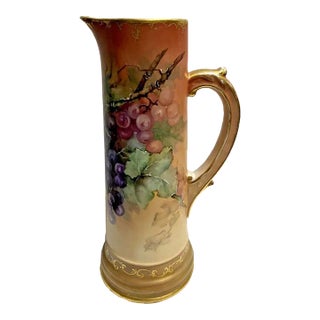 Antique Tv Limoges Hand-Painted Grapes Tankard For Sale