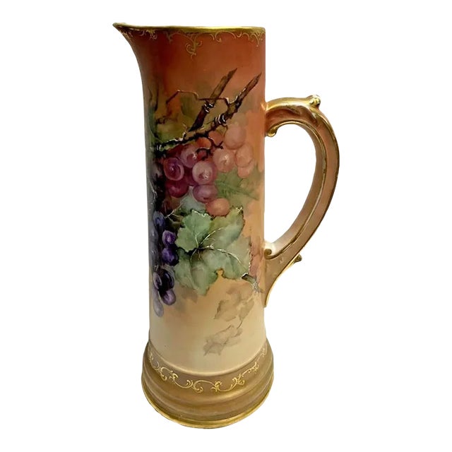 Antique Tv Limoges Hand-Painted Grapes Tankard For Sale