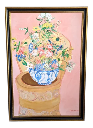 1980s Floral Bouquet Oil Painting by Carolyn Sihler Conners, Framed