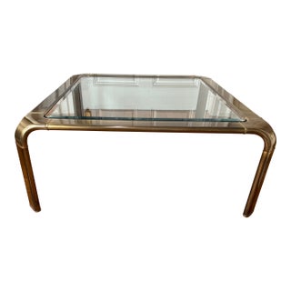 1970s Mastercraft × John Widdicomb Brass and Glass Coffee Table — 40″ Square For Sale