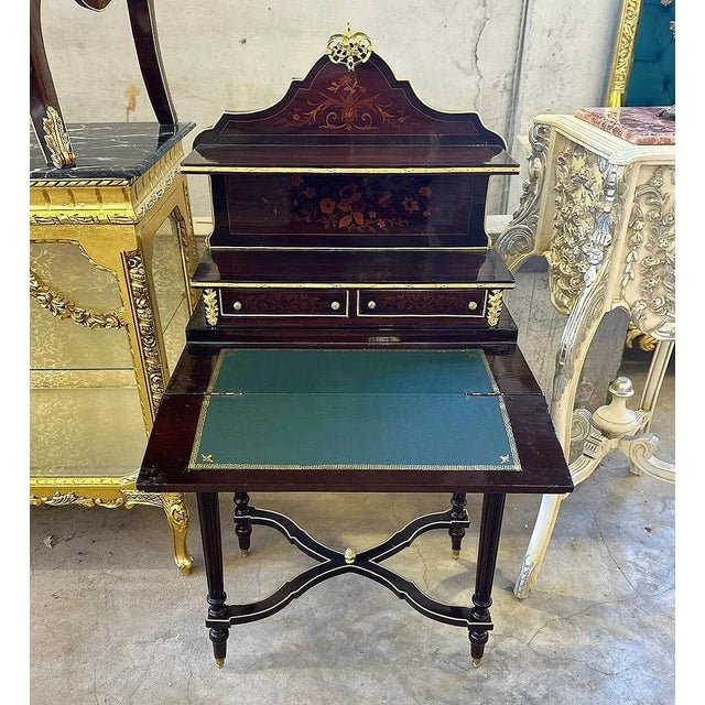 1990s French Style Office Woman Writing Desk With Gold Details For Sale - Image 5 of 5