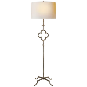 Suzanne Kasler for Visual Comfort Signature Quatrefoil Floor Lamp in Aged Iron with Linen Shade