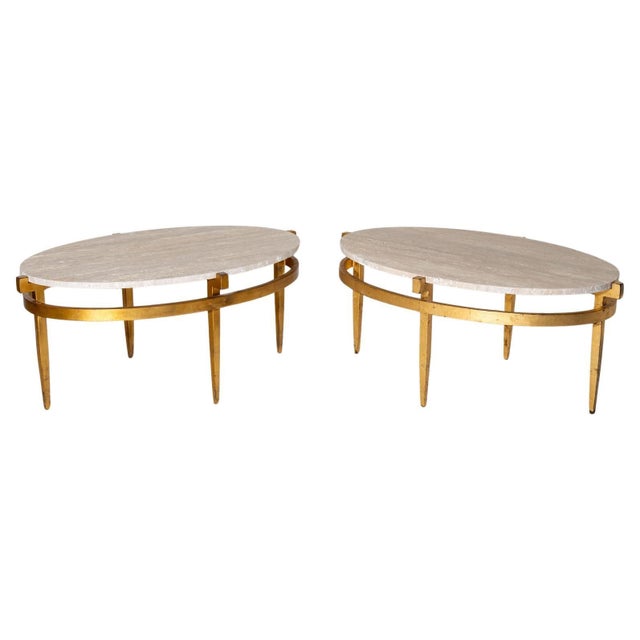 Metal Oval Coffee Tables with Travertine Tops, Italy 1970s For Sale - Image 7 of 9