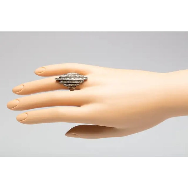 Contemporary Art Deco Style Pavé Diamond Cocktail Ring, Size 7 For Sale - Image 3 of 4