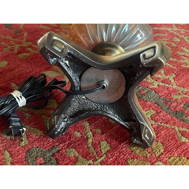 Vintage Brass Table Lamp With Sculptural Star Base & Ribbed Glass Accent For Sale - Image 11 of 11