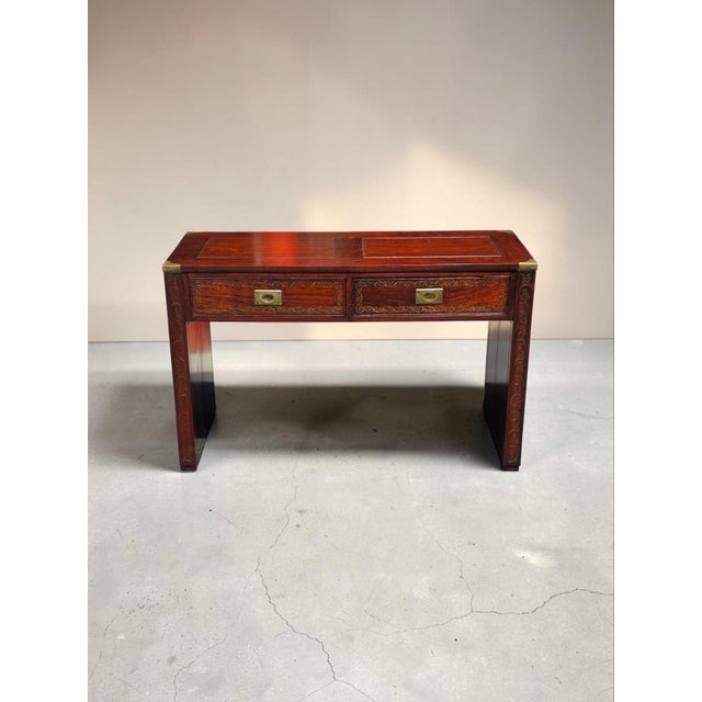 Traditional English Regency Rosewood Writing Table With Elaborate Brass Wire Inlay and Brass Corner Mounts, Circa 1830 For Sale - Image 3 of 14