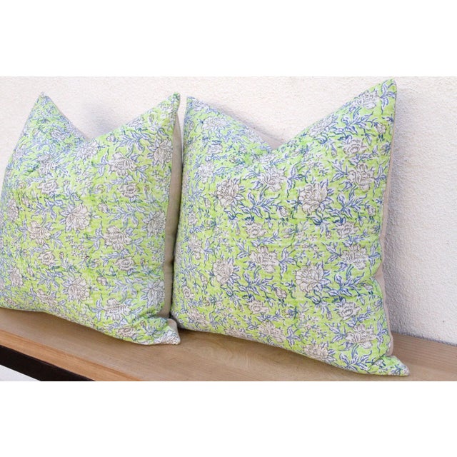 1960s Jaipur Spring, Pair of Large Vibrant Block Print Pillows For Sale - Image 5 of 8