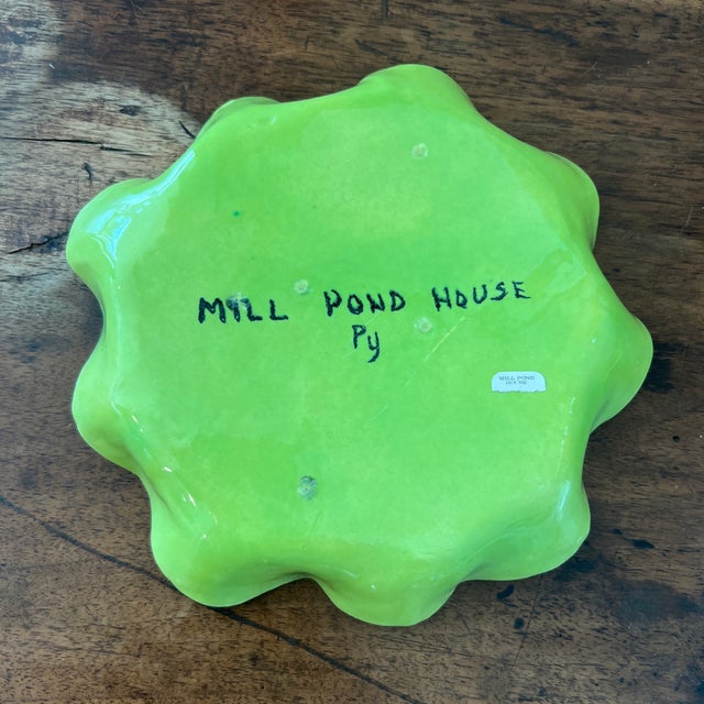 Vintage French Py Green Ceramic Lily Pad Decorative Plate For Sale - Image 4 of 4