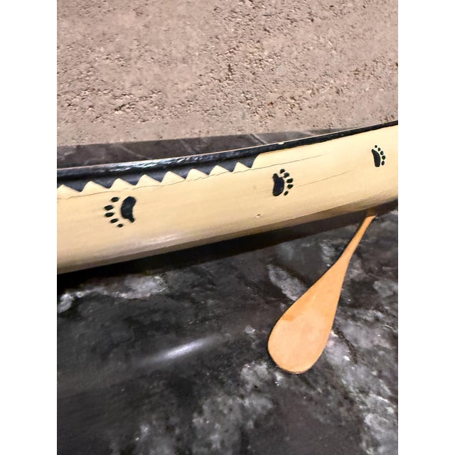 Wood Peterborough Canoe Model Caramel Color Vintage Native American Handcrafted Wooden For Sale - Image 7 of 16