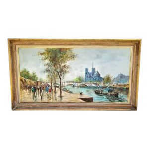 Vintage 20th C Framed Italian Impressionistic Oil Painting Cityscape