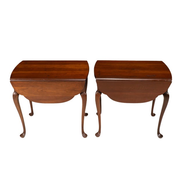 1970s Pair Hitchcock Solid Cherry Drop Leaf Side Tables Queen Anne Style End Tables For Sale - Image 14 of 15