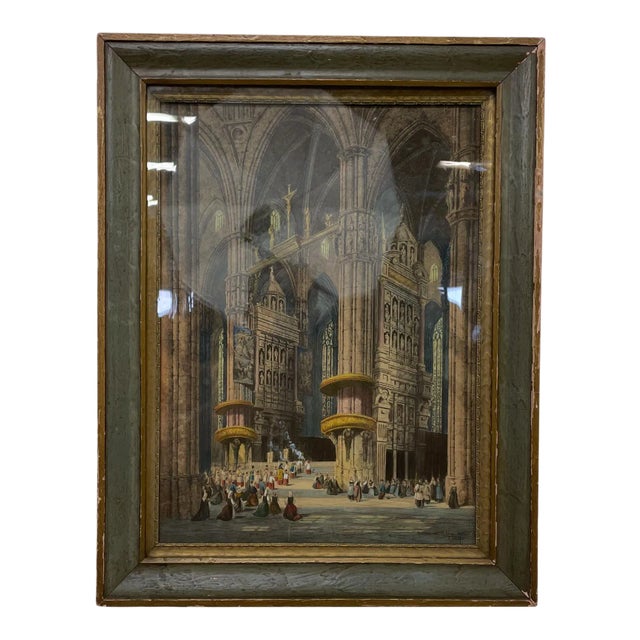 Early 20th Century Church Interior Watercolor Painting by Henry Thomas Schafer For Sale
