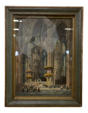 Early 20th Century Church Interior Watercolor Painting by Henry Thomas Schafer