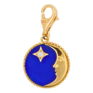 Diamond Lunar Moon Celestial Star Sky Gold Blue Lapis Lazuli Medallion Pendant For Sale