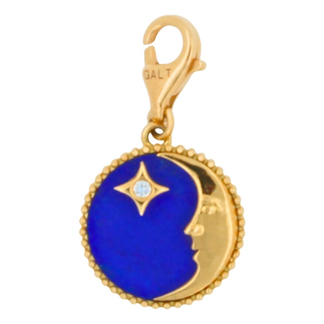 Diamond Lunar Moon Celestial Star Sky Gold Blue Lapis Lazuli Medallion Pendant For Sale