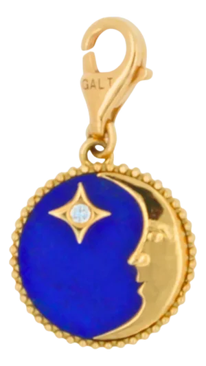 Diamond Lunar Moon Celestial Star Sky Gold Blue Lapis Lazuli Medallion Pendant