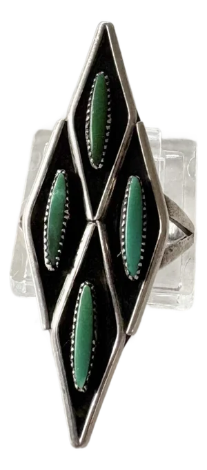 Vintage Sterling Silver, Turquoise, and Black Diamond Shaped Ring